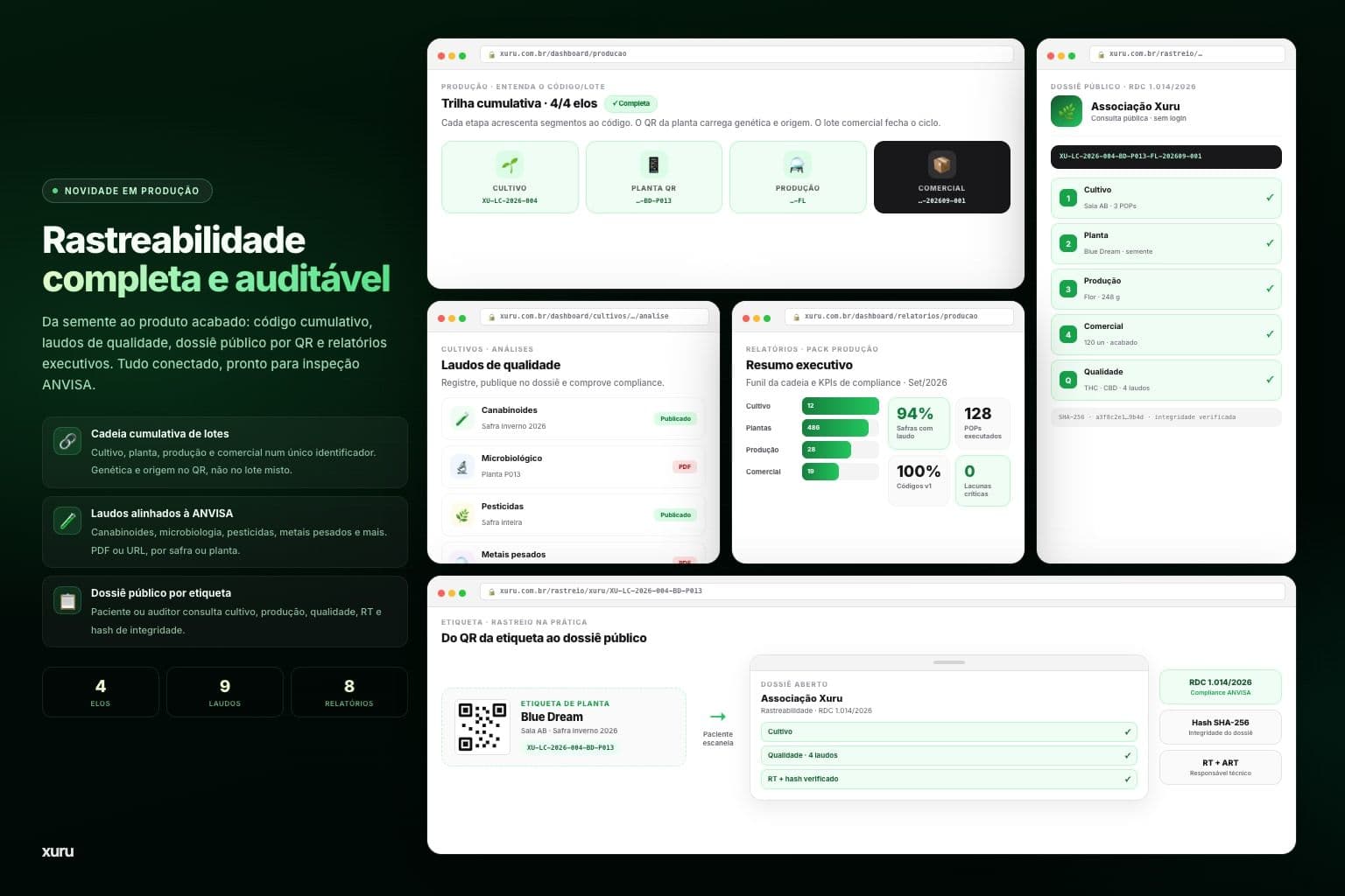 Arte Xuru: cadeia de lotes cumulativa, laudos de qualidade e dossiê público de rastreabilidade